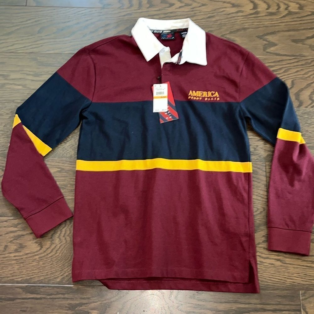 VINTAGE new w/tags Perry Ellis Rugby Polo Shirt Colorblock Long Sleeve S men’s